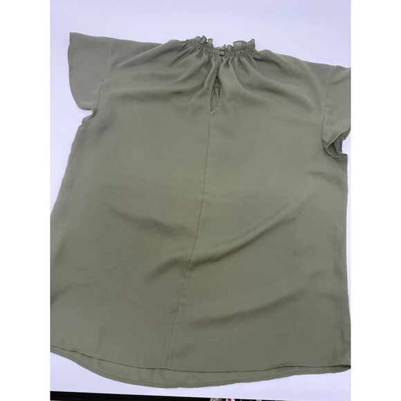 Express Women's Ruffle Mock Neck Blouse Olive Green L, Back Button Detail - Picture 2 of 7